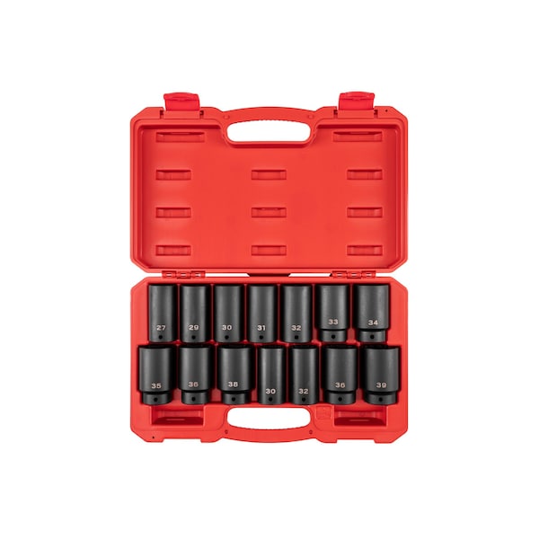 Tekton 1/2 Inch Drive Deep 6-Point and 12-Point Axle Nut Impact Socket Set with Case, 14-Piece (27-39 mm) SID92341 - main